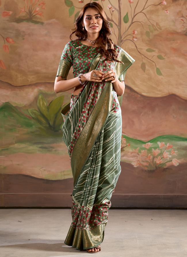 Dola Silk Green Casual Wear Printed Saree